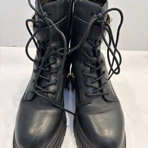 Saks Fifth Avenue Black Leather Lace-Up Combat Boots – Side Zip